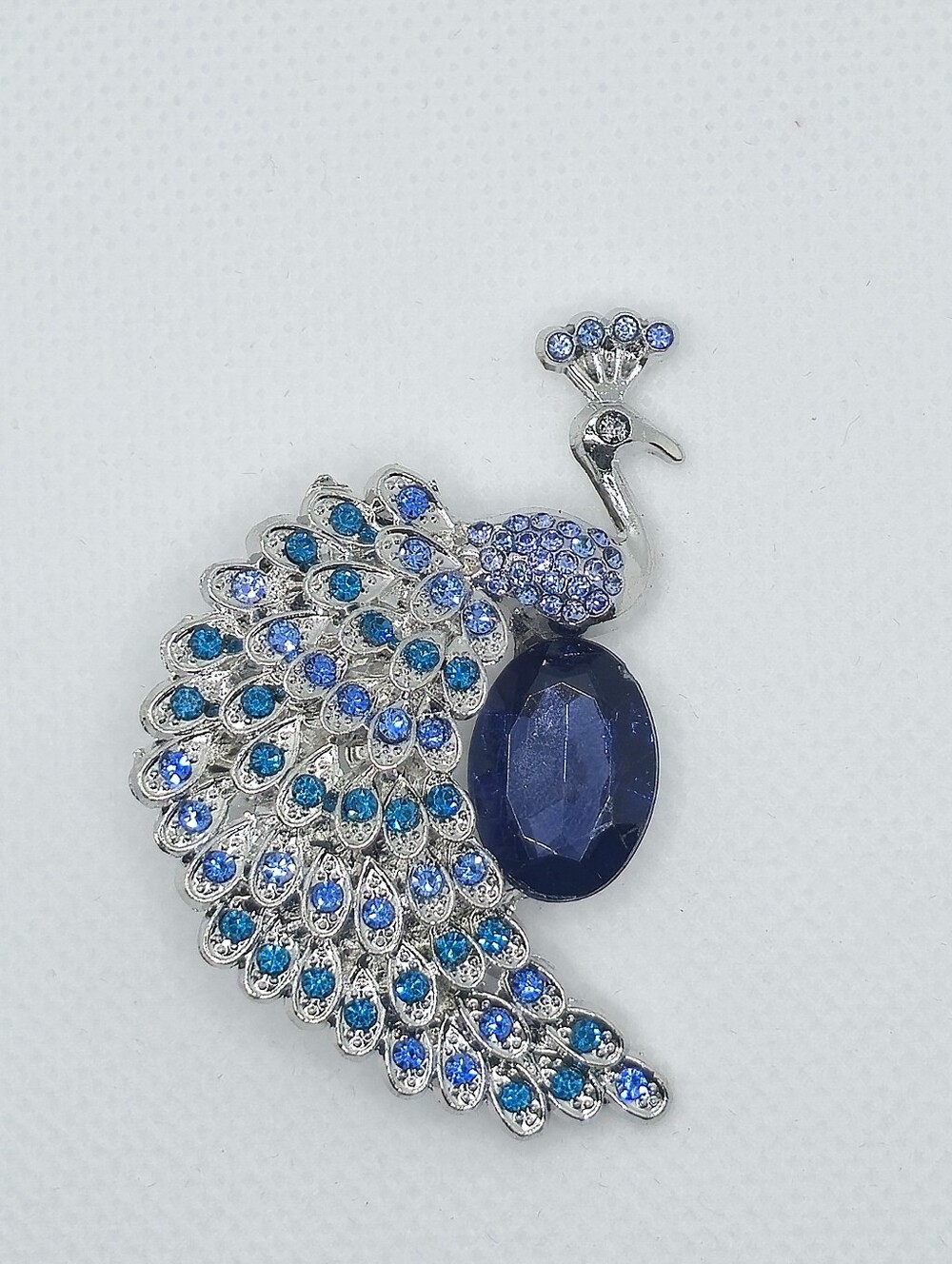 Sparkling Blue Peacock Rhinestone Brooch Pin - Picture 3 of 8